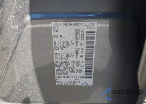 2023 Nissan Murano Sv Intelligent Awd z USA, uszkodzony, nr VIN 5N1AZ2BS9PC137396